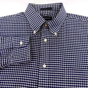 Lands End Mens No Iron Original Oxford Shirt Navy Blue Gingham Check XL